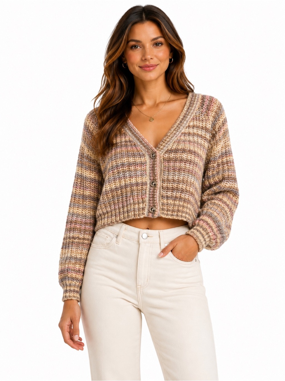 (LG-1) Jessica Simpson cropped button front cardigan sweater, Size Large,‎ NWT